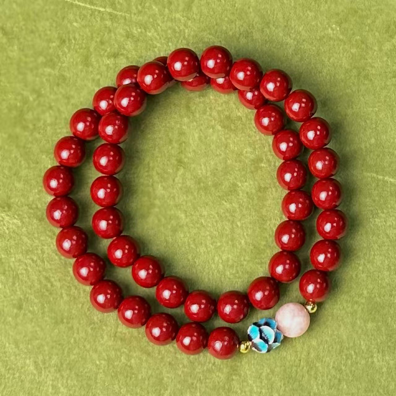 含辰砂工艺品朱砂双圈精品手串【8mm】无礼盒—-2297