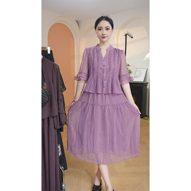 L8499 高端时尚2025年春夏新款宽松中长款连衣裙显瘦