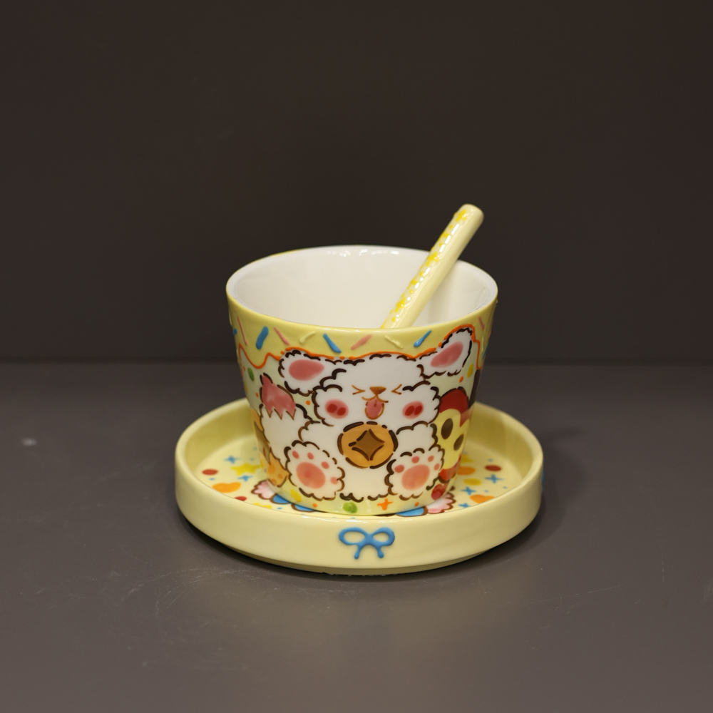 191黄色小狗杯碟三件套