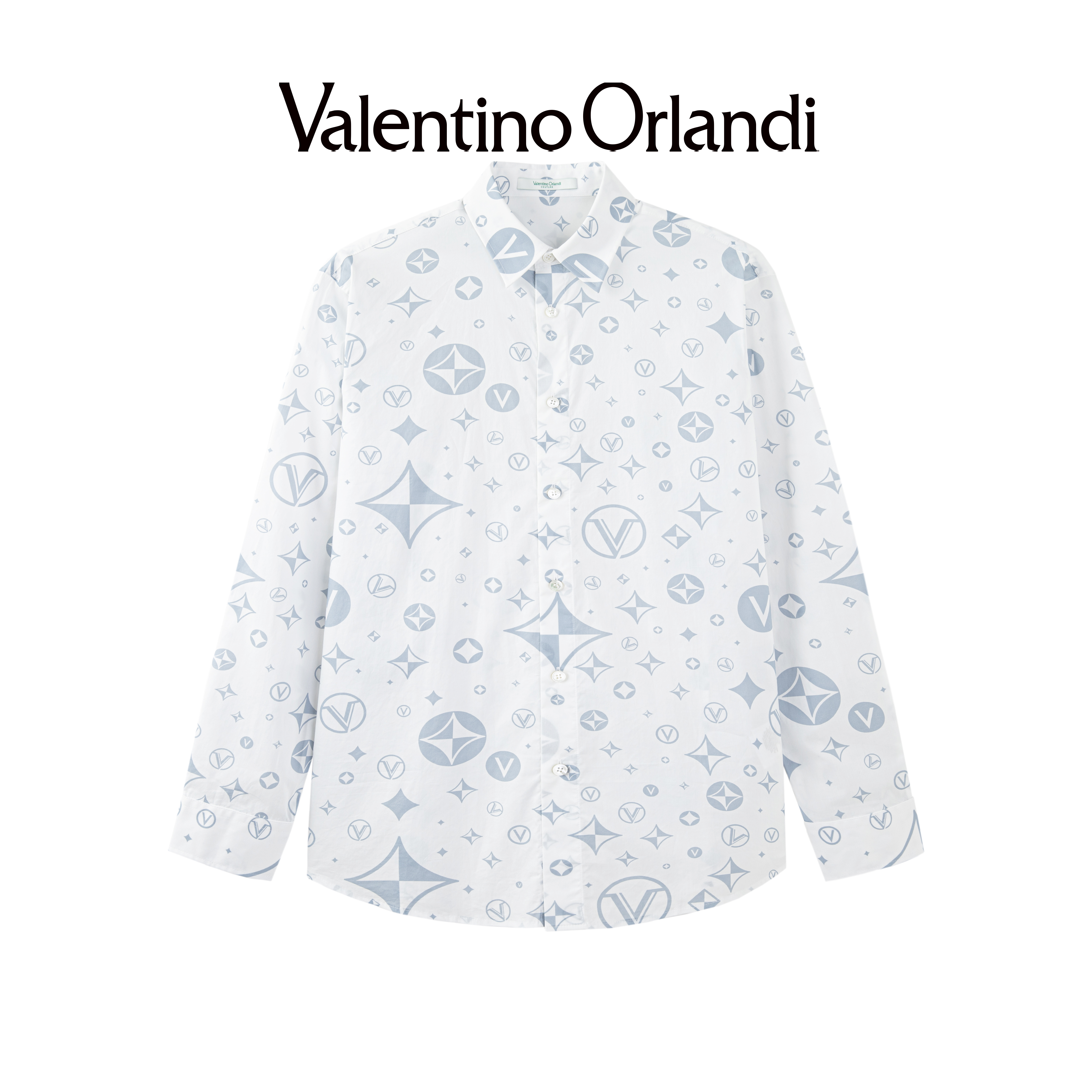 Valentino orlandi男士春秋A版时尚百搭满印老花logo长袖衬衫