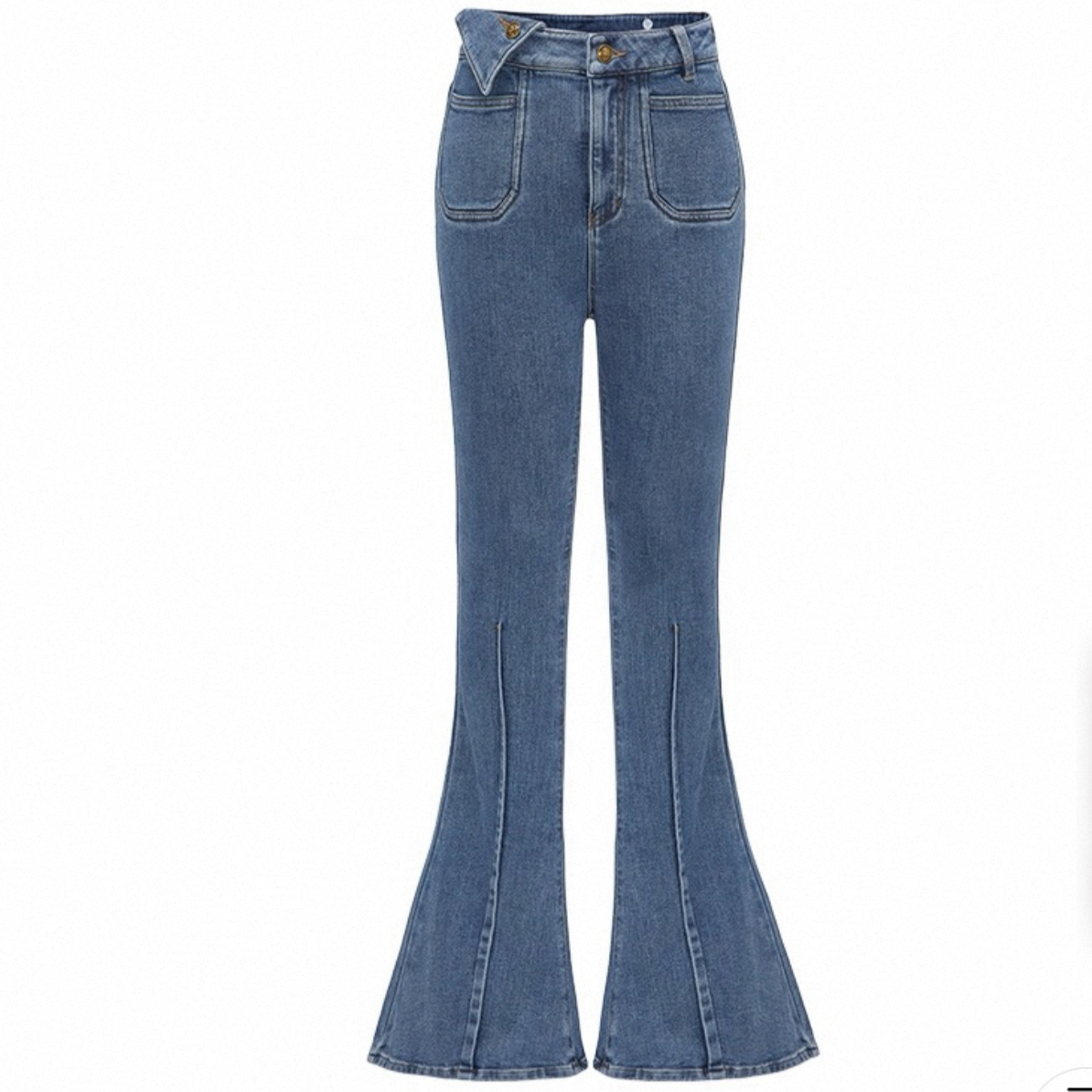 曼德S微喇修身牛仔裤