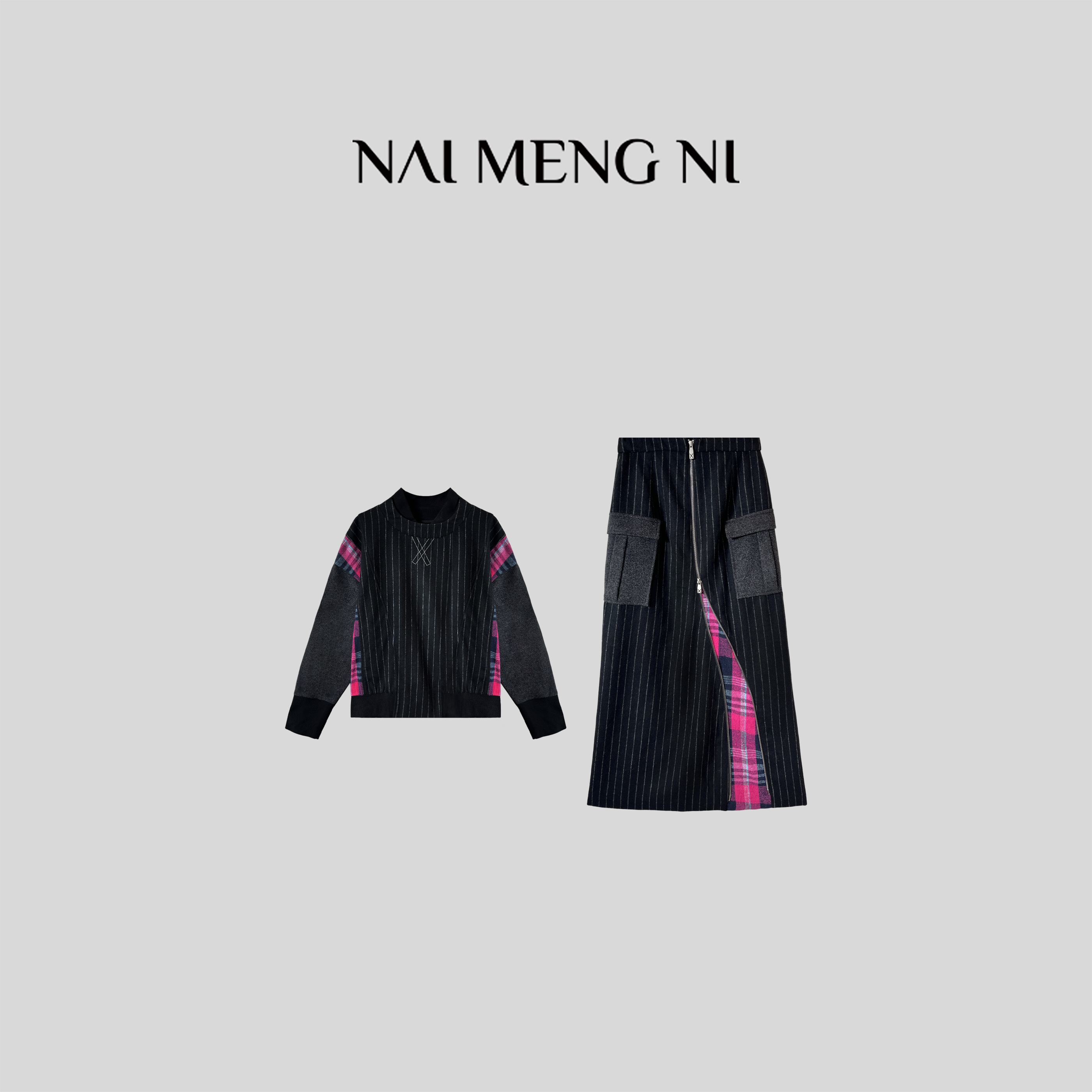 NMN王火火&设计师新款时尚休闲拼接套装 28HH0073