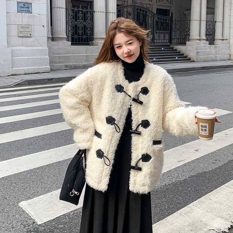 1281-1290 韩版时尚撞色宽松加厚保暖外颗粒绒外套