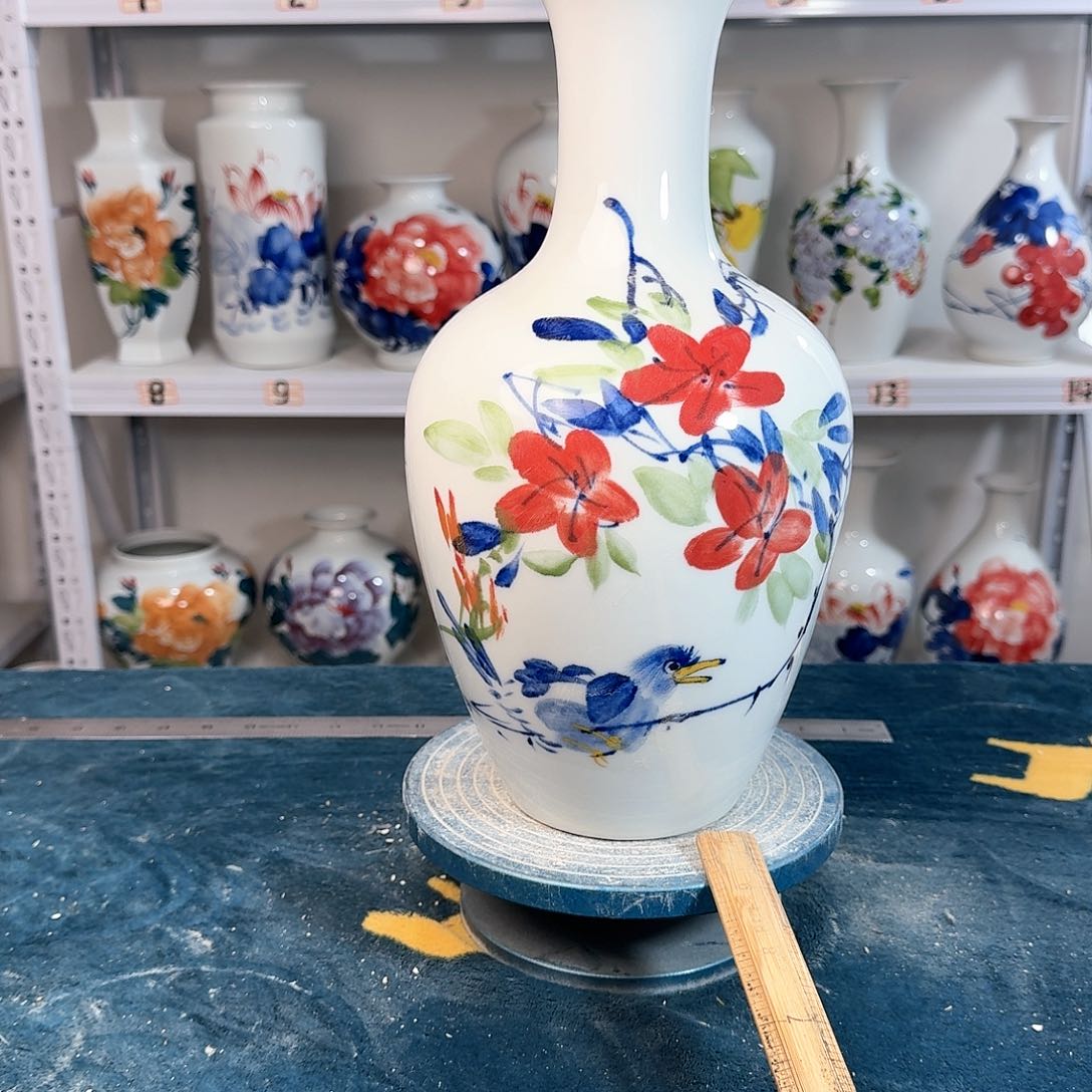 摆件景德镇陶瓷棒红鸟