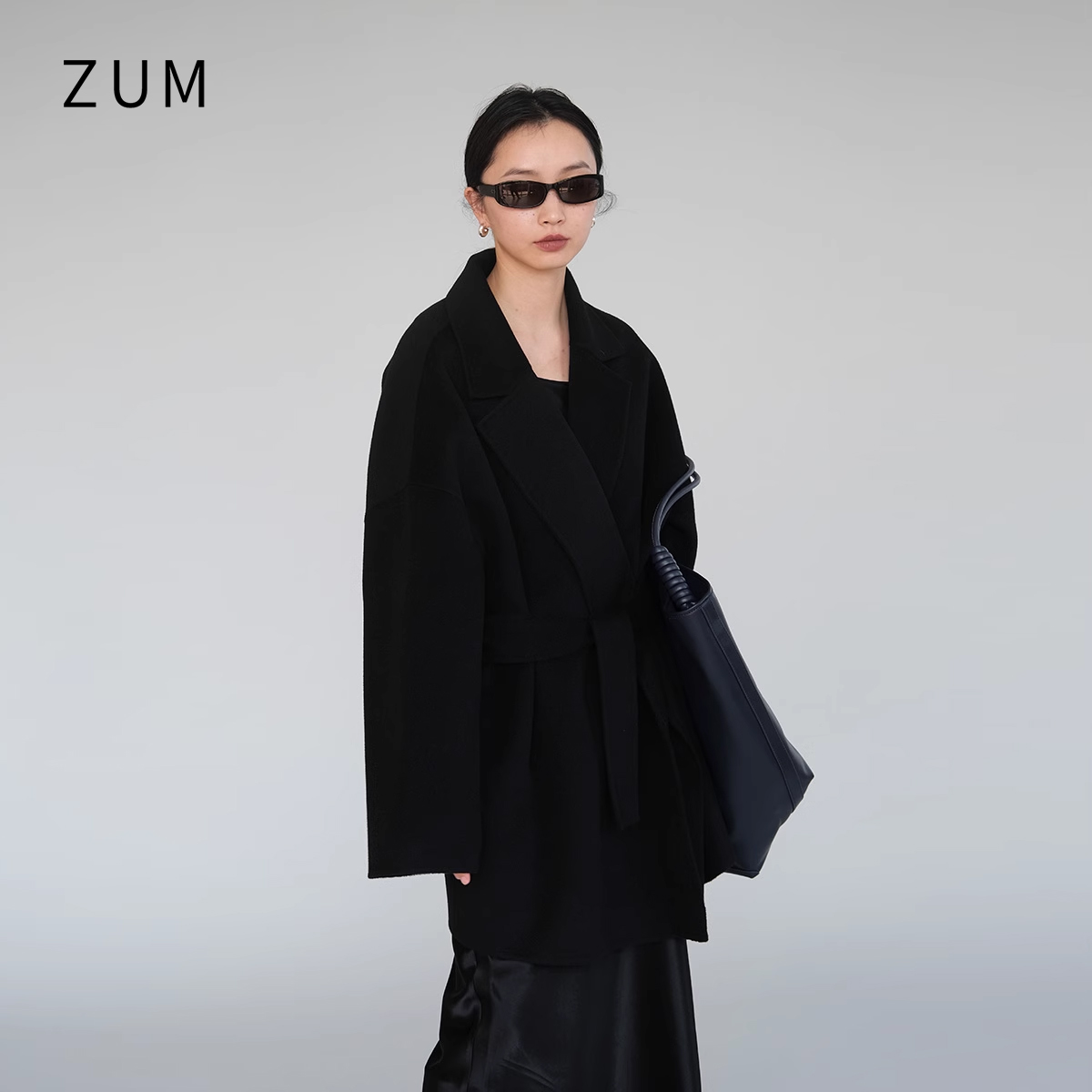 ZUM 高级感赫本风冬装女短款羊毛双面呢大衣女小个子外套