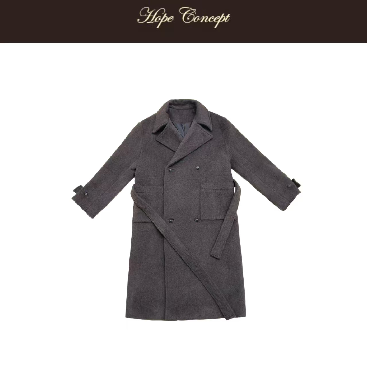 AW05589#HOPECONCEPT 时髦尖子生进口骆马绒羊毛结构廓形毛呢大衣