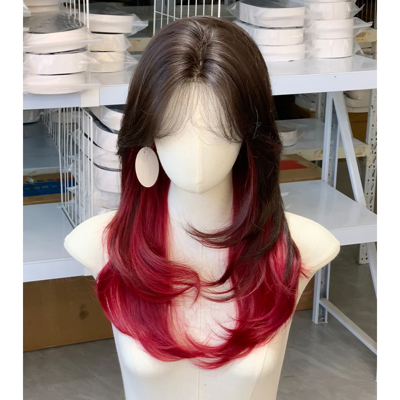 【清仓假发】小额蕾丝红黑狼尾发中长发个性时尚自然仿真人发全头套
