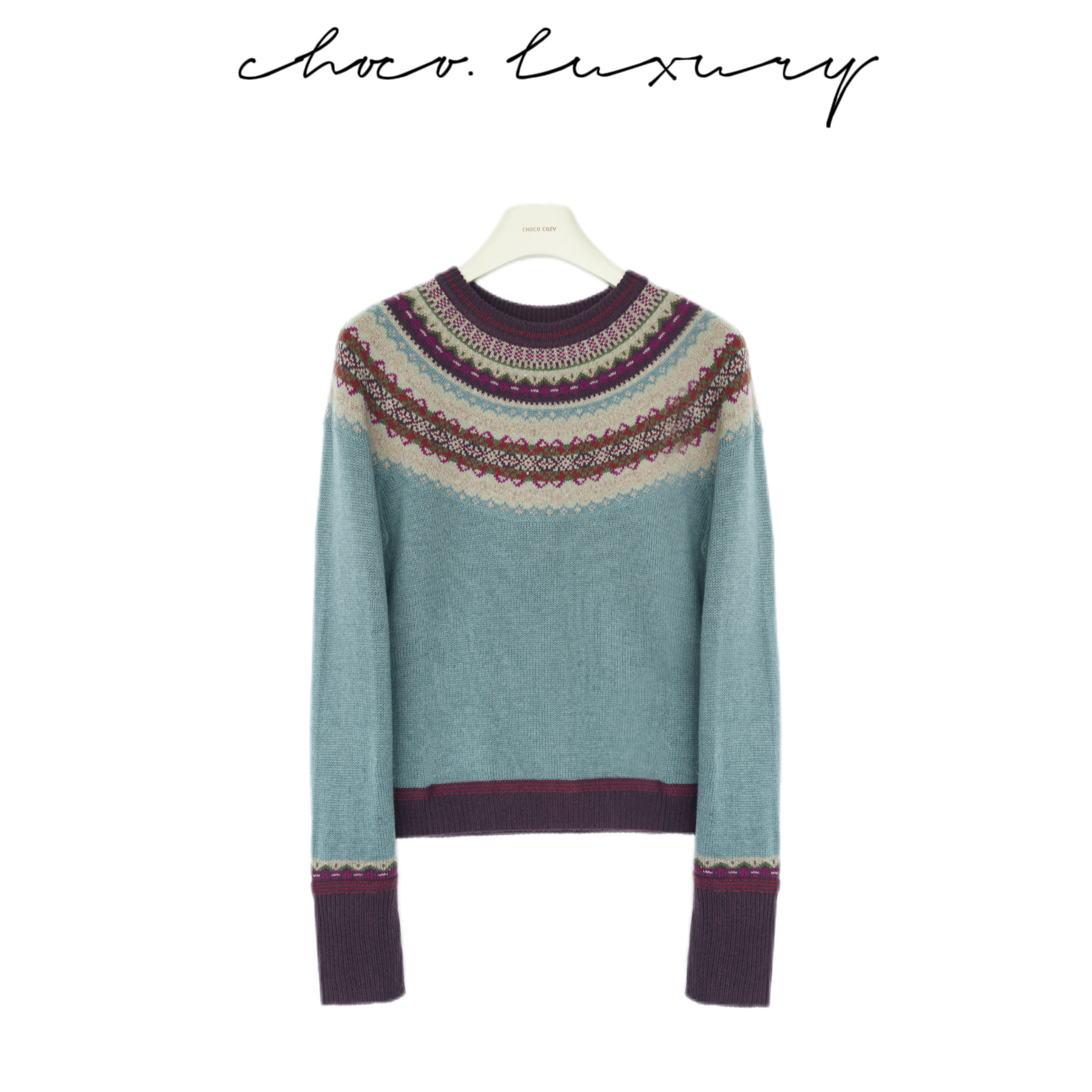 CHOCO【童话镇】小众设计 费尔岛风 撞色提花毛衣 C1399