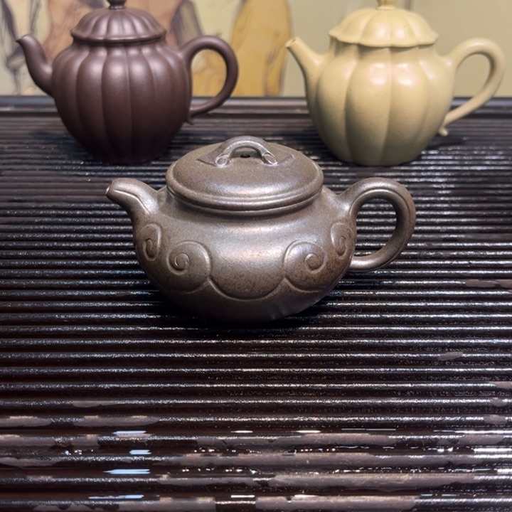 紫砂茶壶柴烧仿古如意