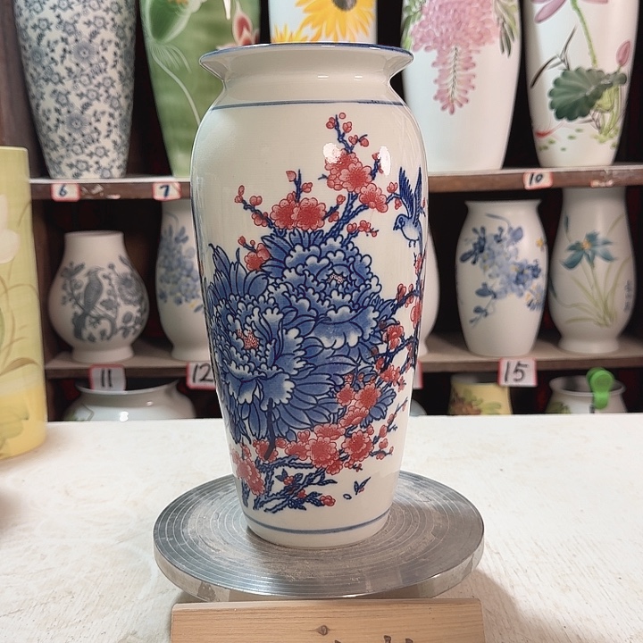 陶高32青花红牡丹陶瓷