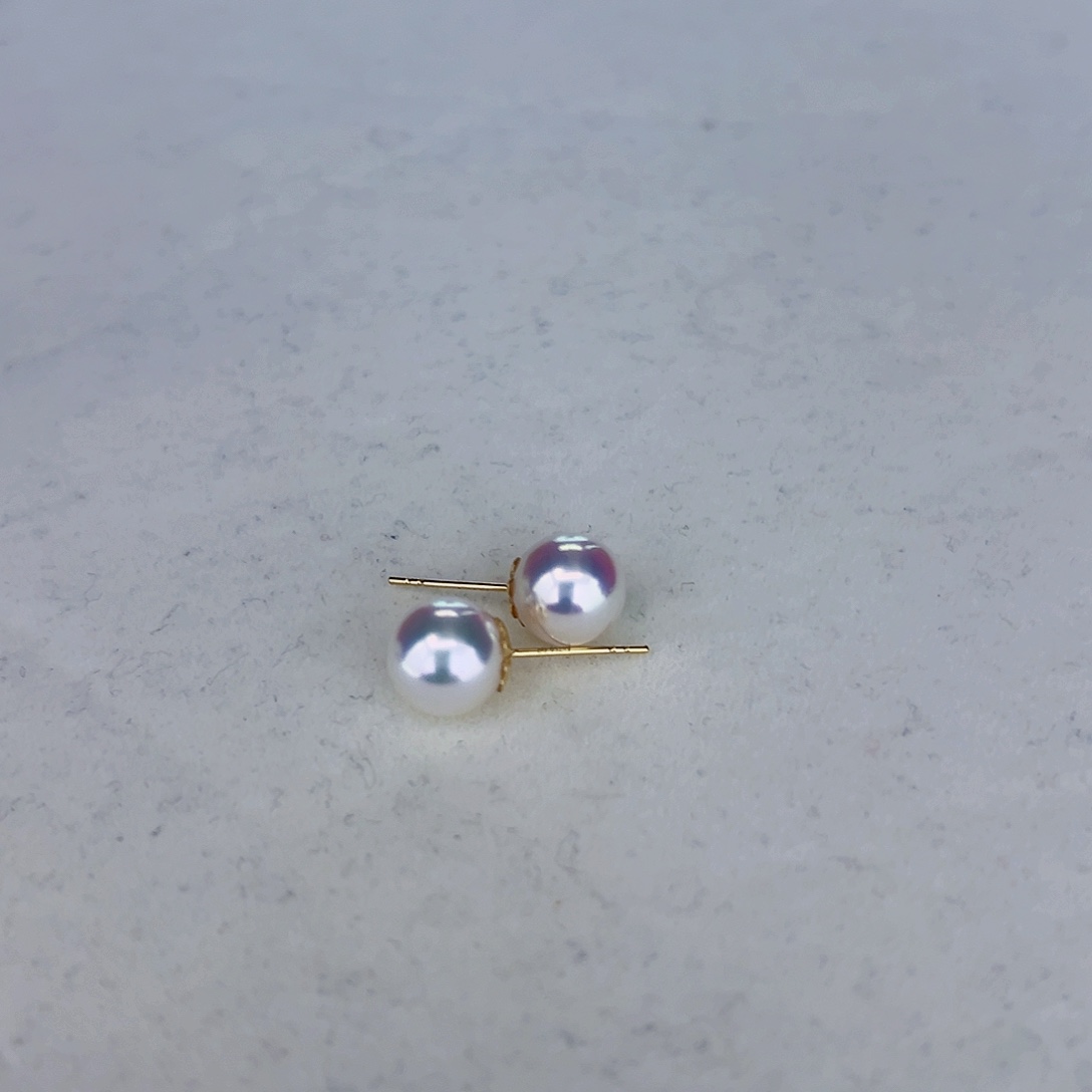海水珍珠海水akoya天女耳钉8-8.5mm18K金镶嵌