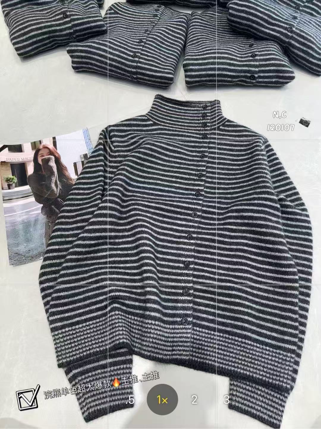 别出新裁120107冬季立领休闲长袖条纹毛衣   衣长55