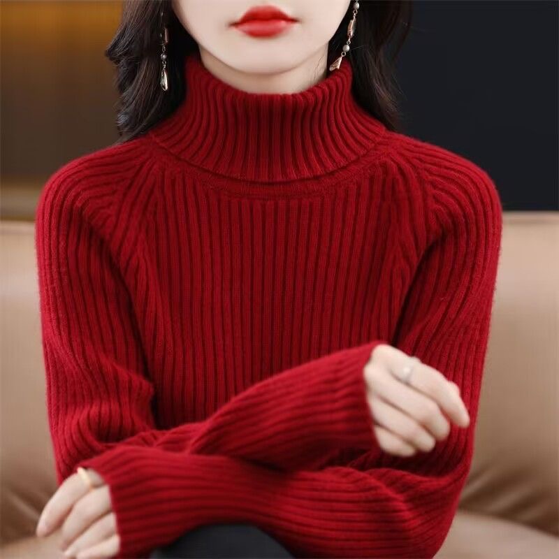 鄂尔多斯市羊绒衫女秋冬高领毛衣长袖内搭加厚宽松保暖打底衫女