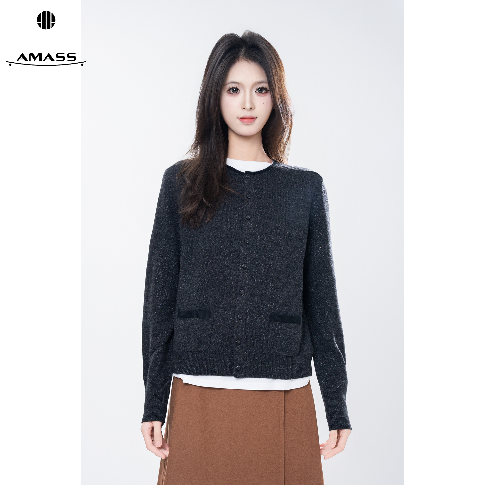 AMASS/阿玛施秋冬新款纯色休闲风毛针织衫长袖时尚百搭质感548047