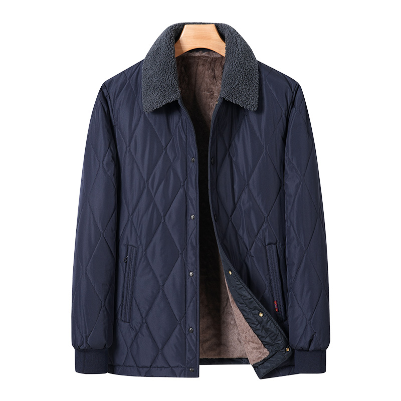 爸爸冬装棉衣加绒加厚棉袄爷爷保暖棉衣中老年人男士翻领冬装外套