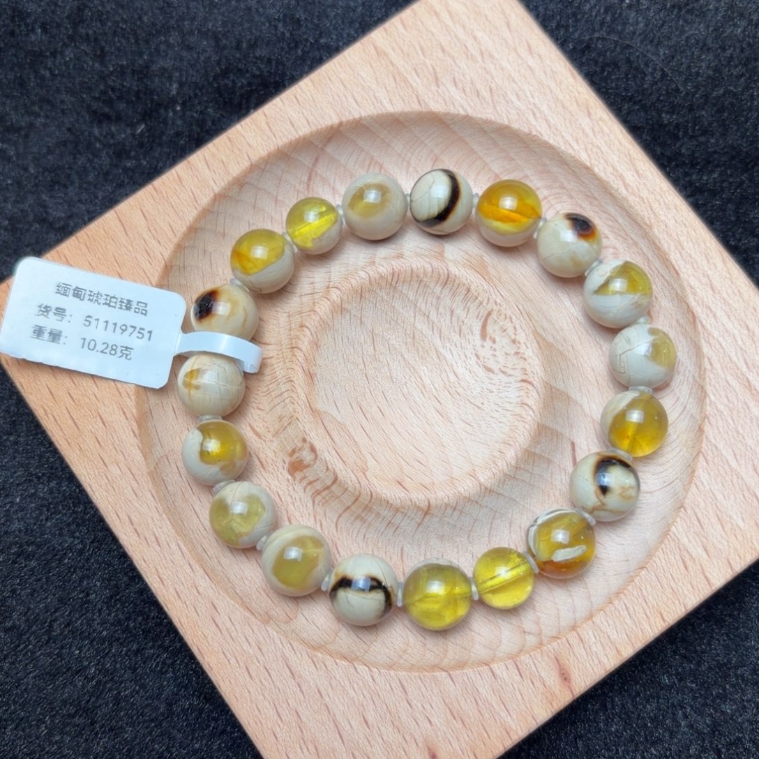 琥珀未镶嵌珠宝奇石10mm精品骨瓷白溶洞