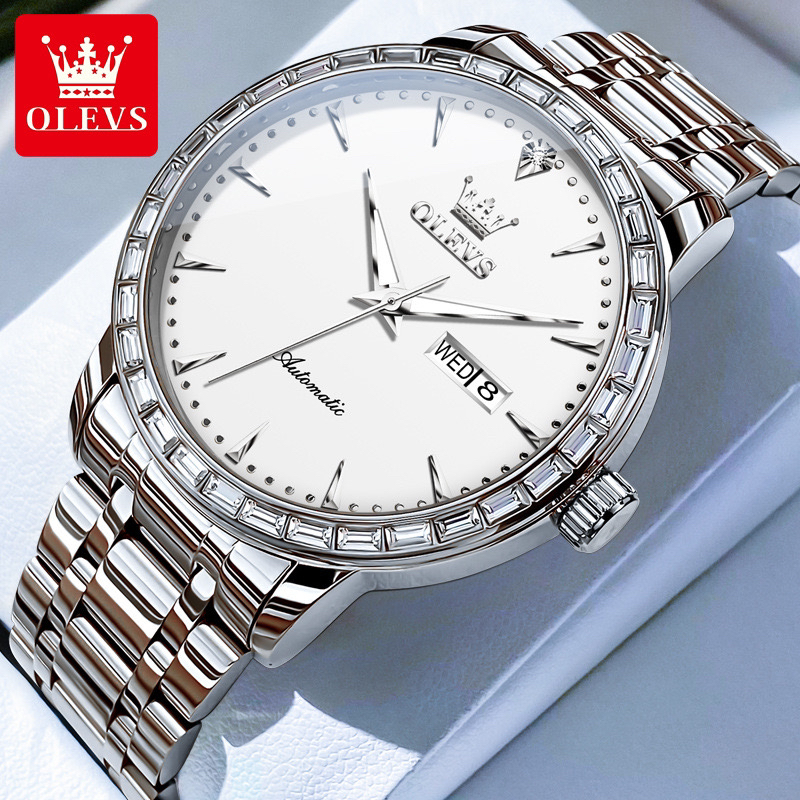 欧利时品牌新款双历机械表简约钢带男表商务防水男士手表