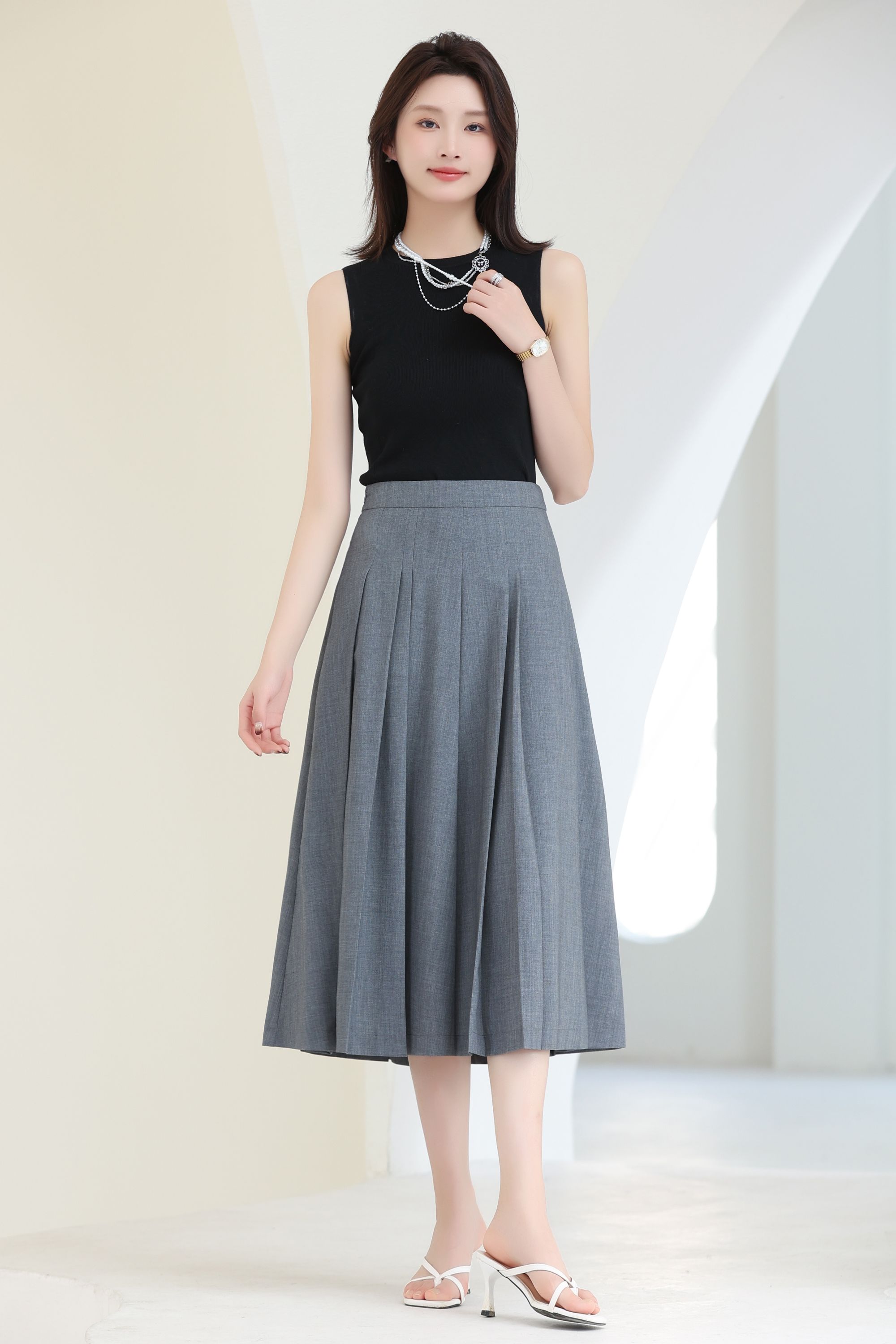 田岛歌2025早春新款时尚百褶裙G318