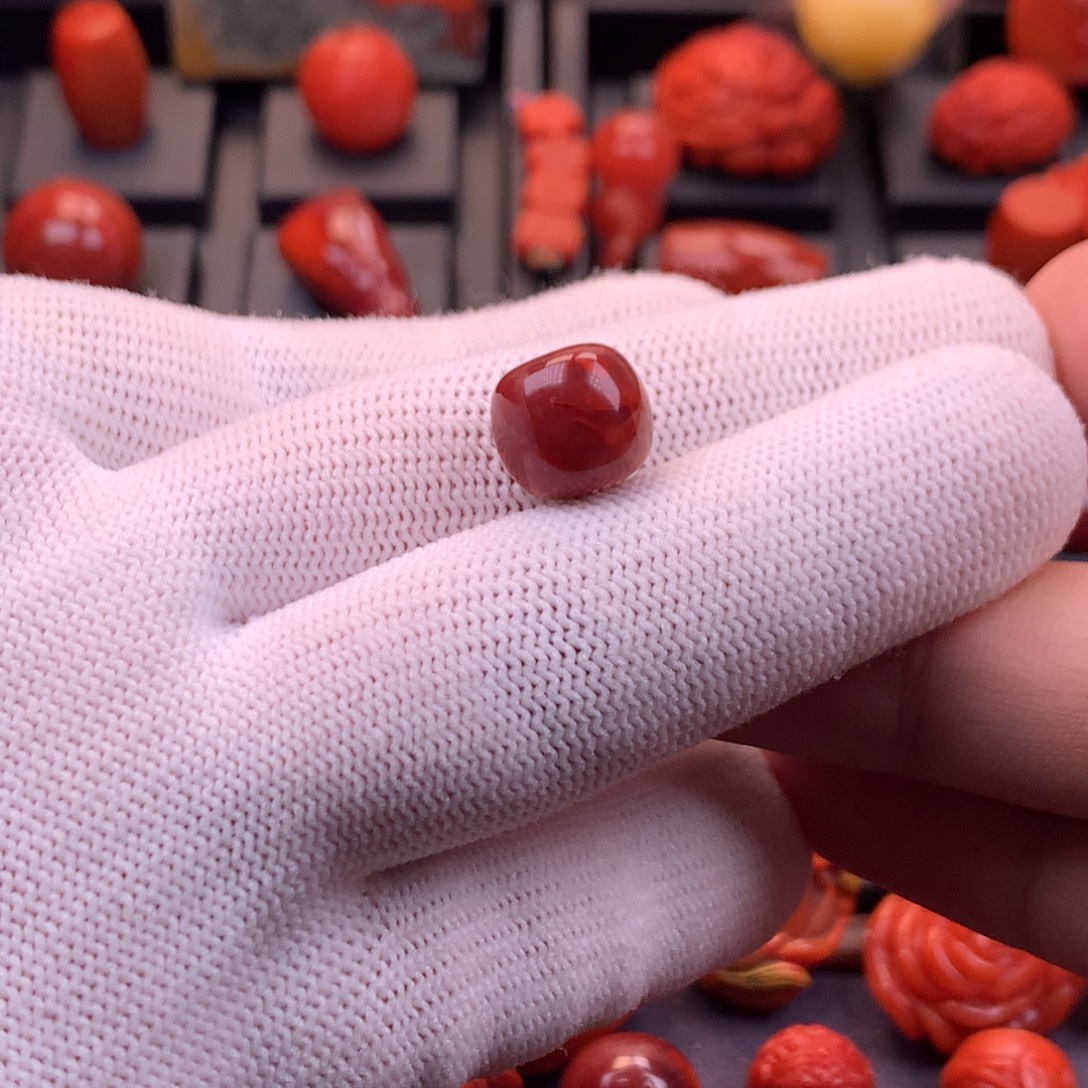 L***a南红玛瑙未镶嵌川料原矿妖花火焰纹老型单珠11.9mm