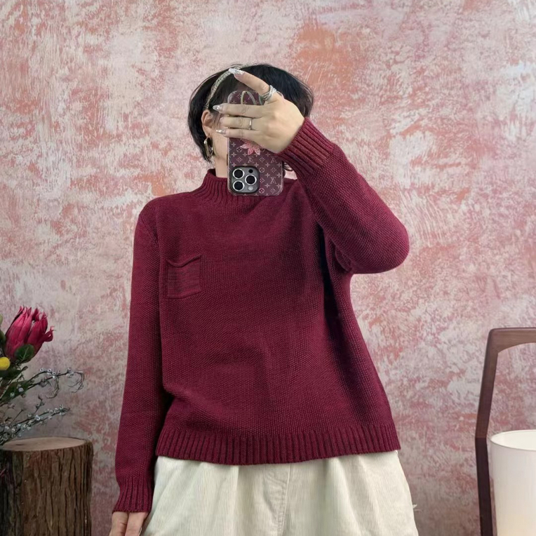 休闲风毛衣半高领毛针织衫秋冬季花线棉线女装针织衫