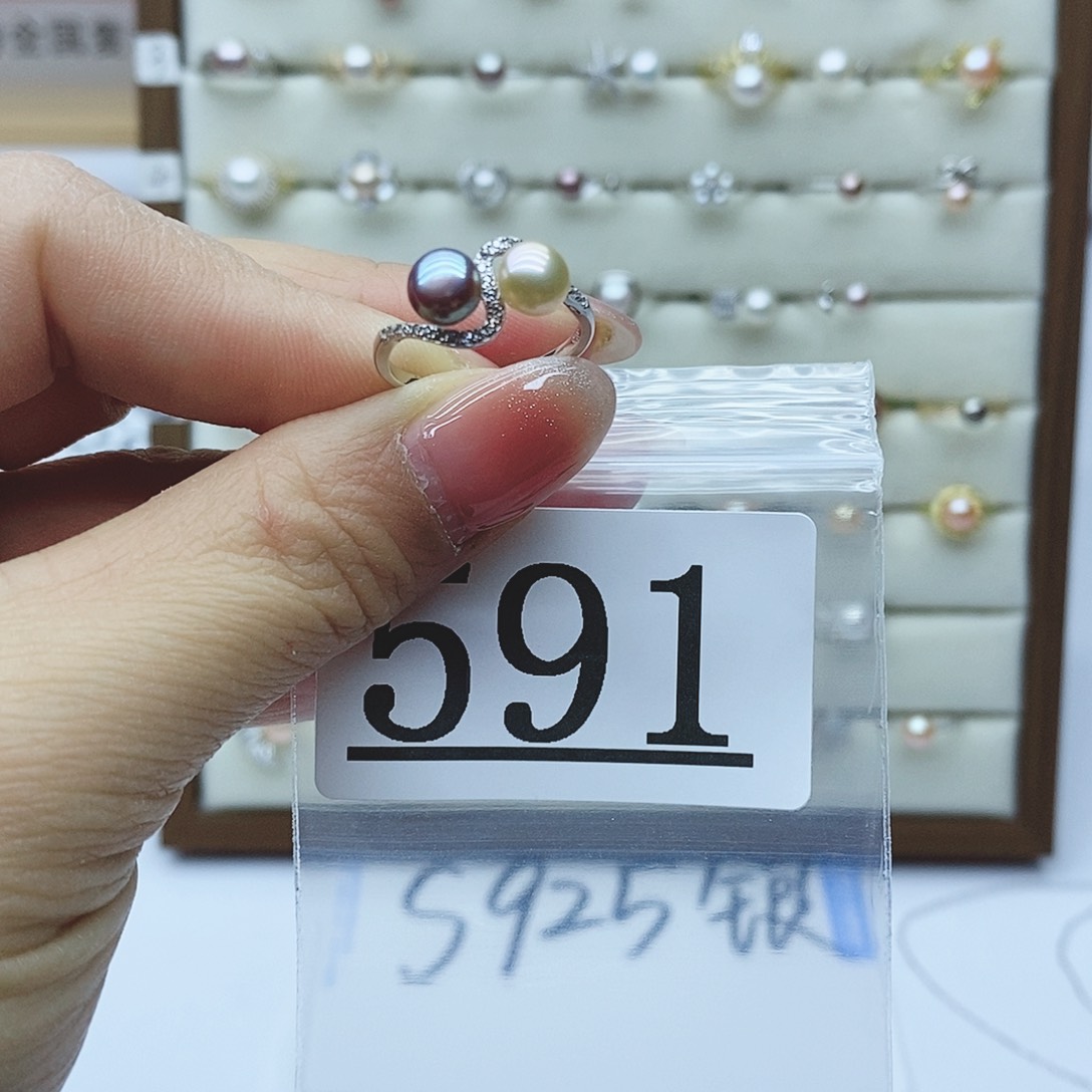 淡水珍珠戒指银S925镶嵌591