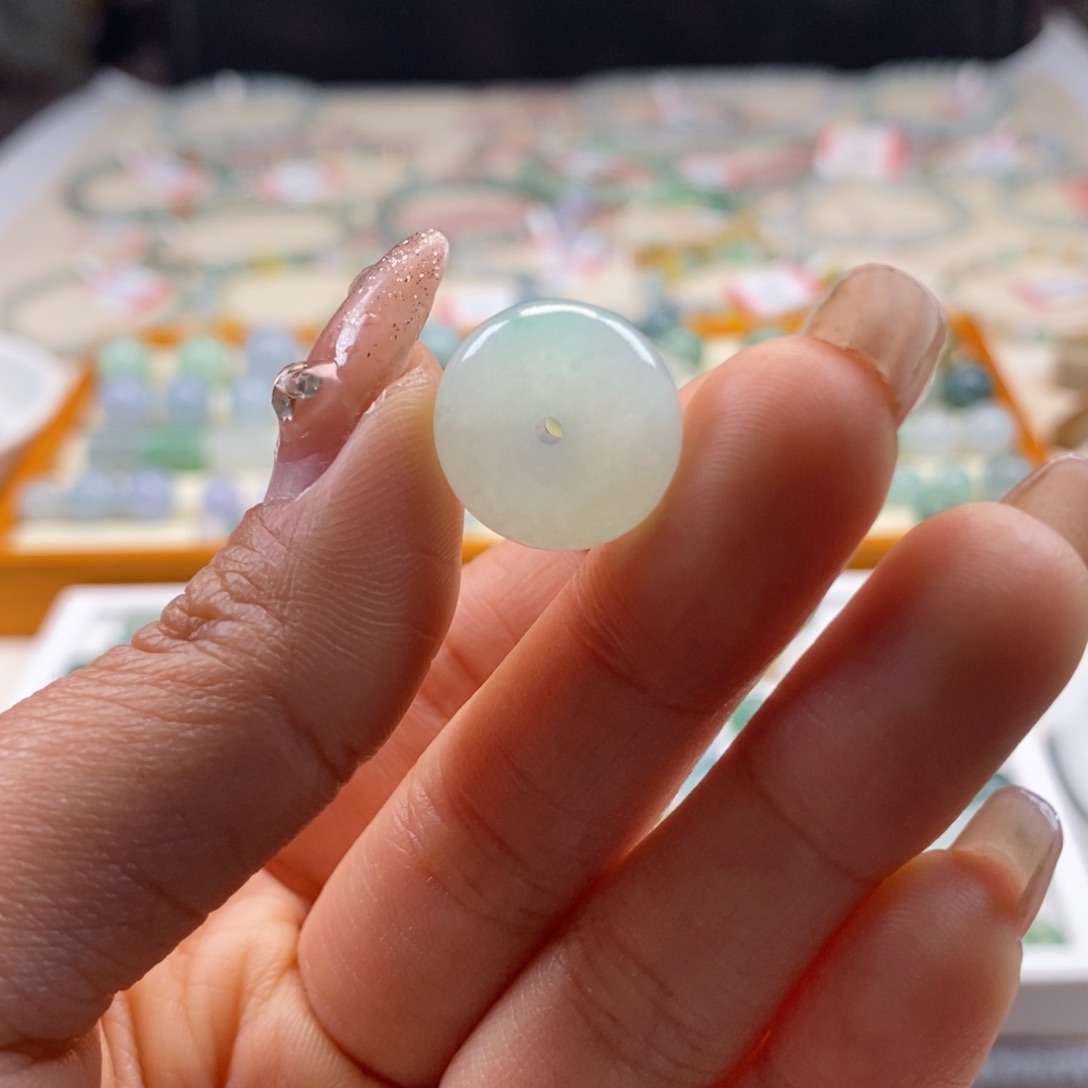 翡翠散珠天然翡翠平安扣15.5×5.6