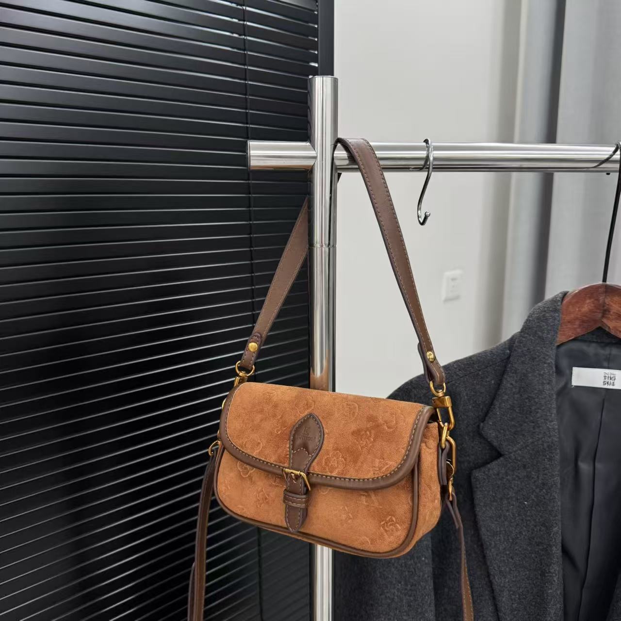 高级感复古麂皮绒女包单肩斜挎女包法棍包包【1007南瓜】