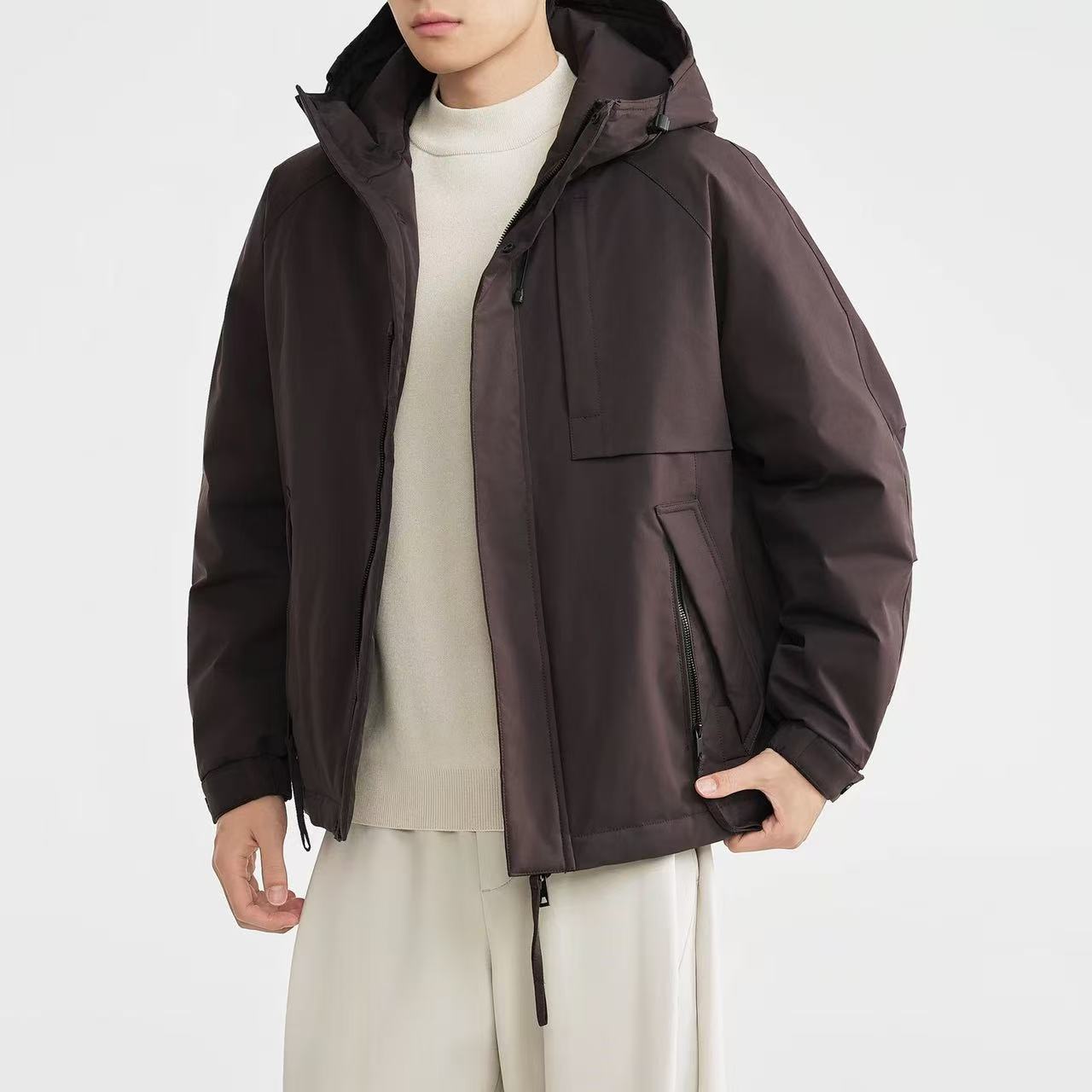 男装包裹领连帽男士羽绒服2025冬新款插肩袖羽绒服男5936