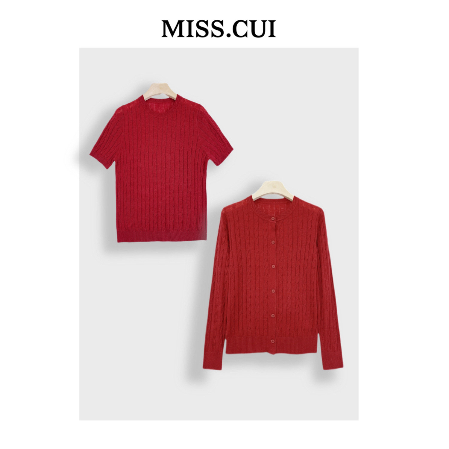 MISS.CUI 极简风穿搭 小马刺绣短袖开衫两件套ZH25123