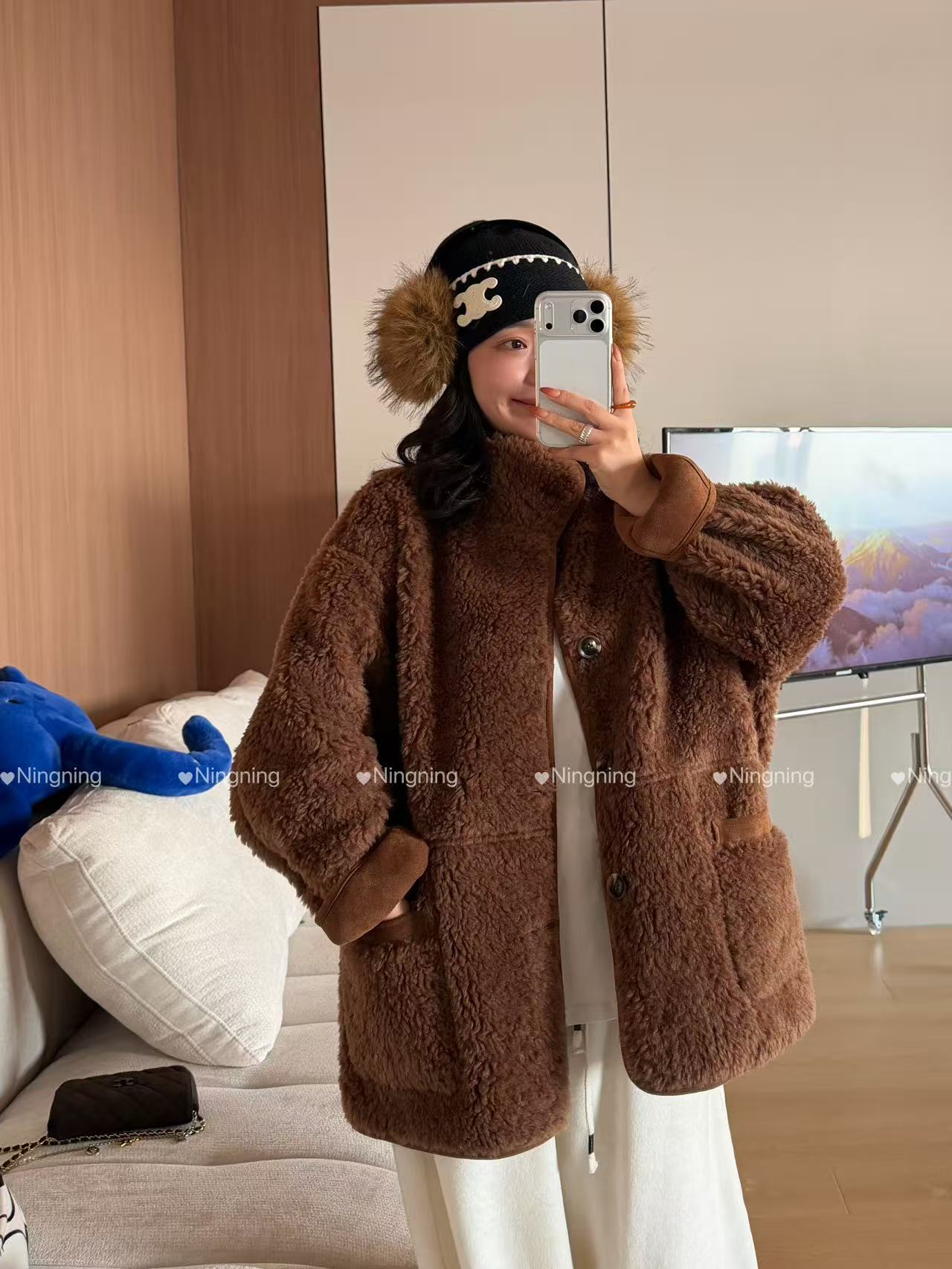 超柔软外套双面俩穿冬季韩版100%羊毛外套