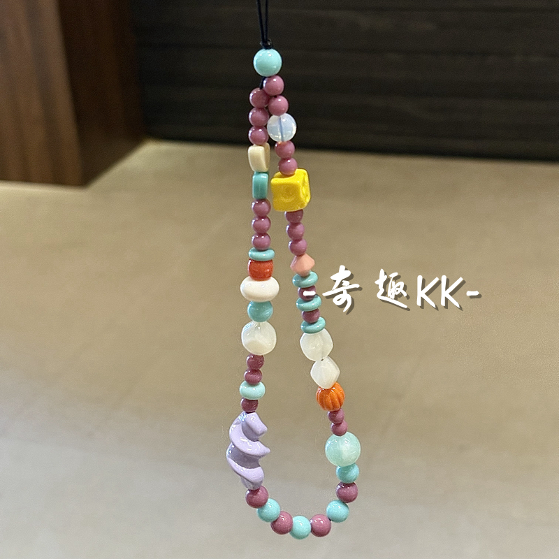 ins风莫兰迪多巴胺撞色串珠手机链ccd相机包包挂饰手机壳挂绳女生
