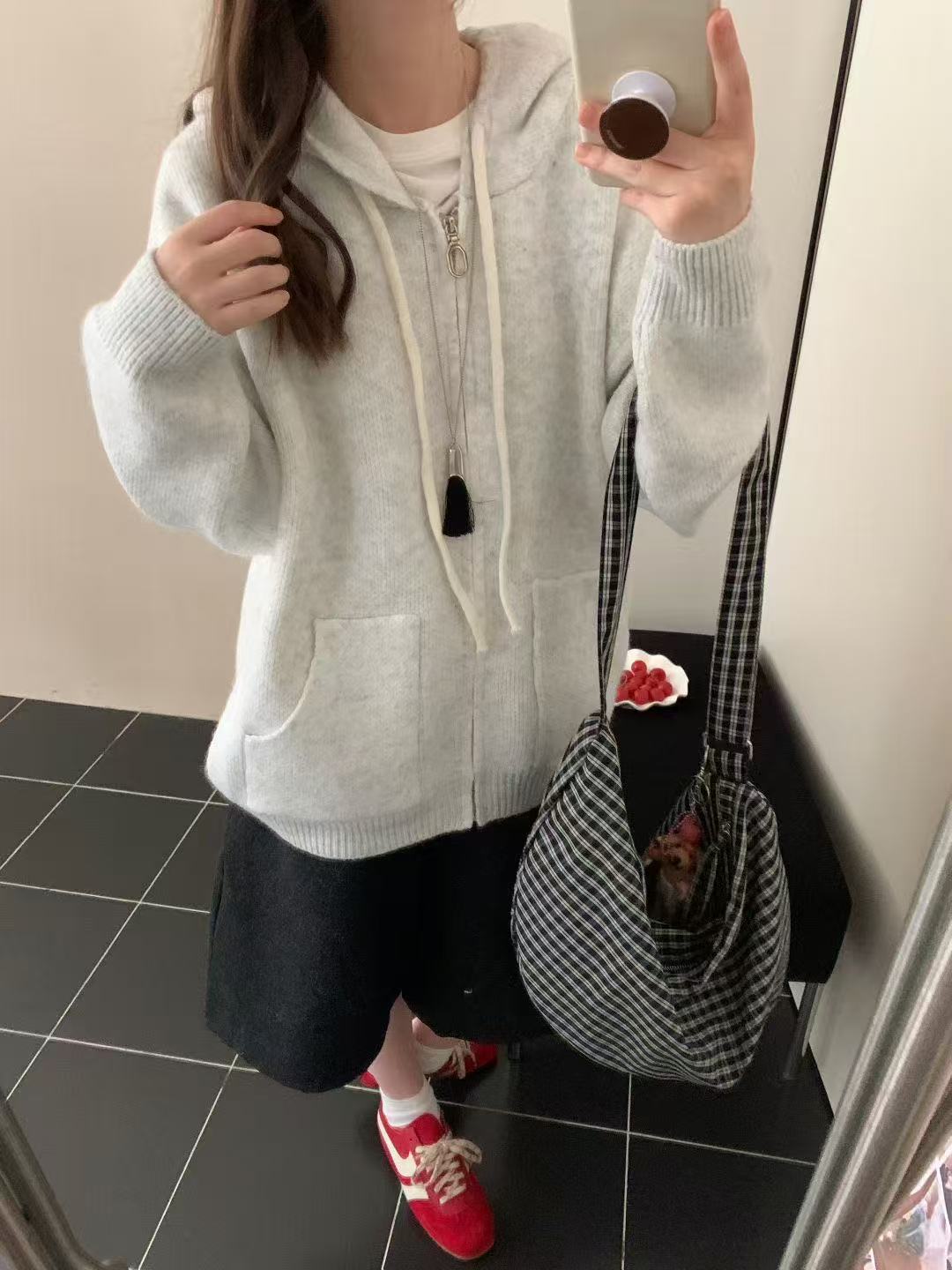 宽松慵懒风连帽毛衣针织开衫外套女秋冬季新款百搭显瘦上衣外搭