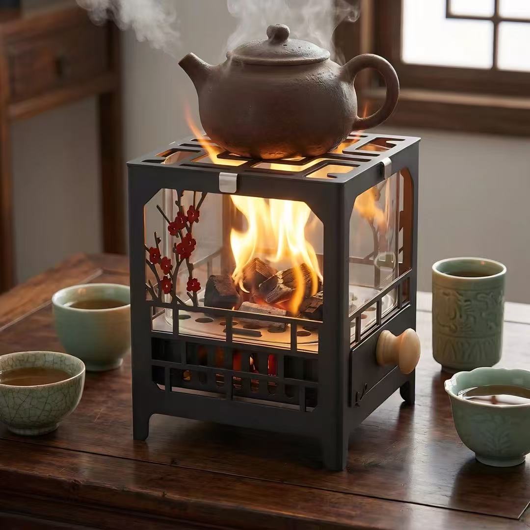 【直播】原创四方围炉煮茶玻璃观火炭炉家用暖手户外露营烧水观火炉