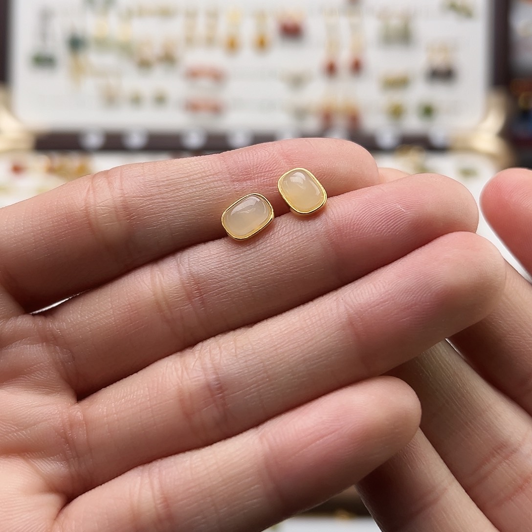 银S925镶嵌和田玉耳饰