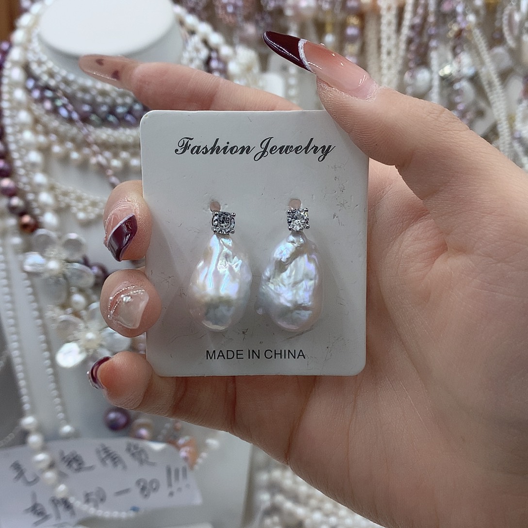 银S925镶嵌淡水珍珠耳饰