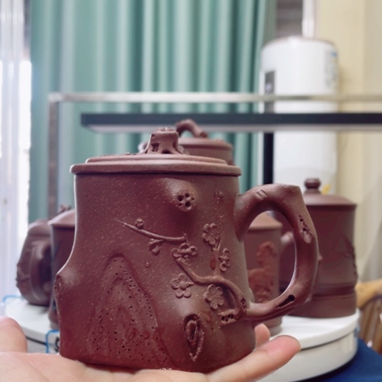 紫砂茶杯紫泥树桩梅花杯