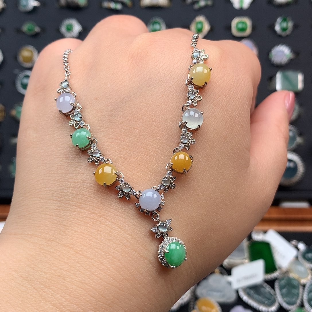 翡翠颈饰银S925镶嵌项链925