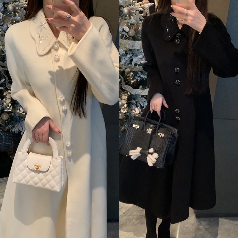 【mimius】&游鹿鹿 大女主赫本风重工钉珠长款大衣 F11095