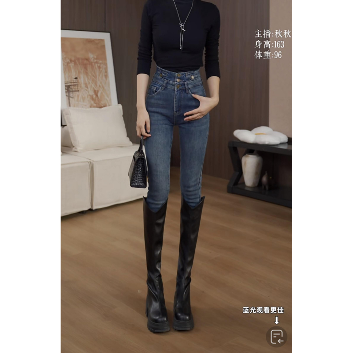 【现货+运费险】加绒黑色高腰牛仔裤女秋冬显瘦辣妹牛仔小脚裤