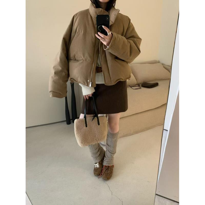 恩熙·韩版休闲简约保暖羊毛呢羽绒外套8162