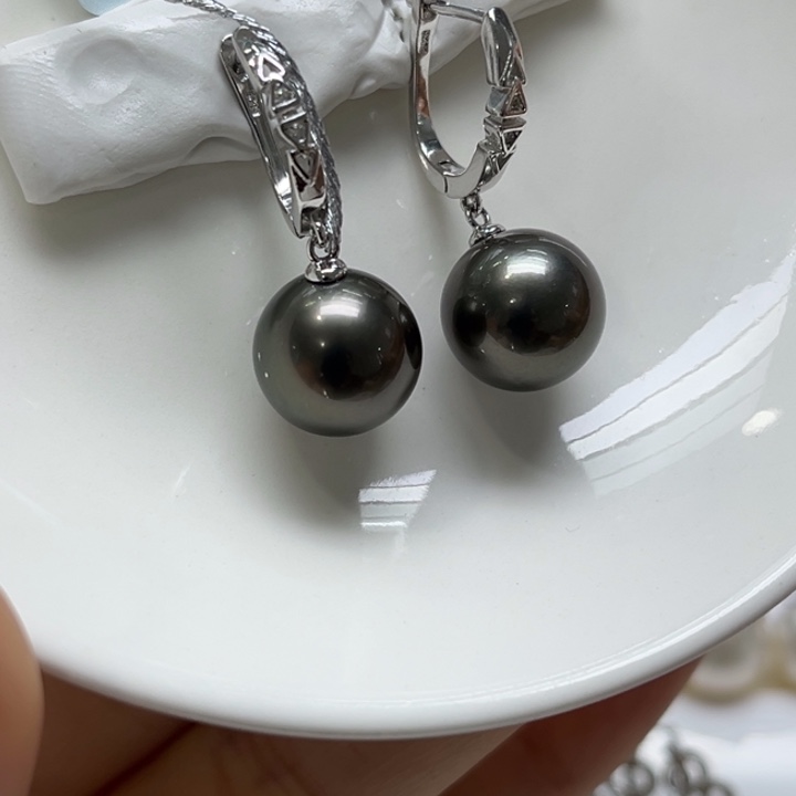 银S925镶嵌耳饰海水珍珠11-12mm99号