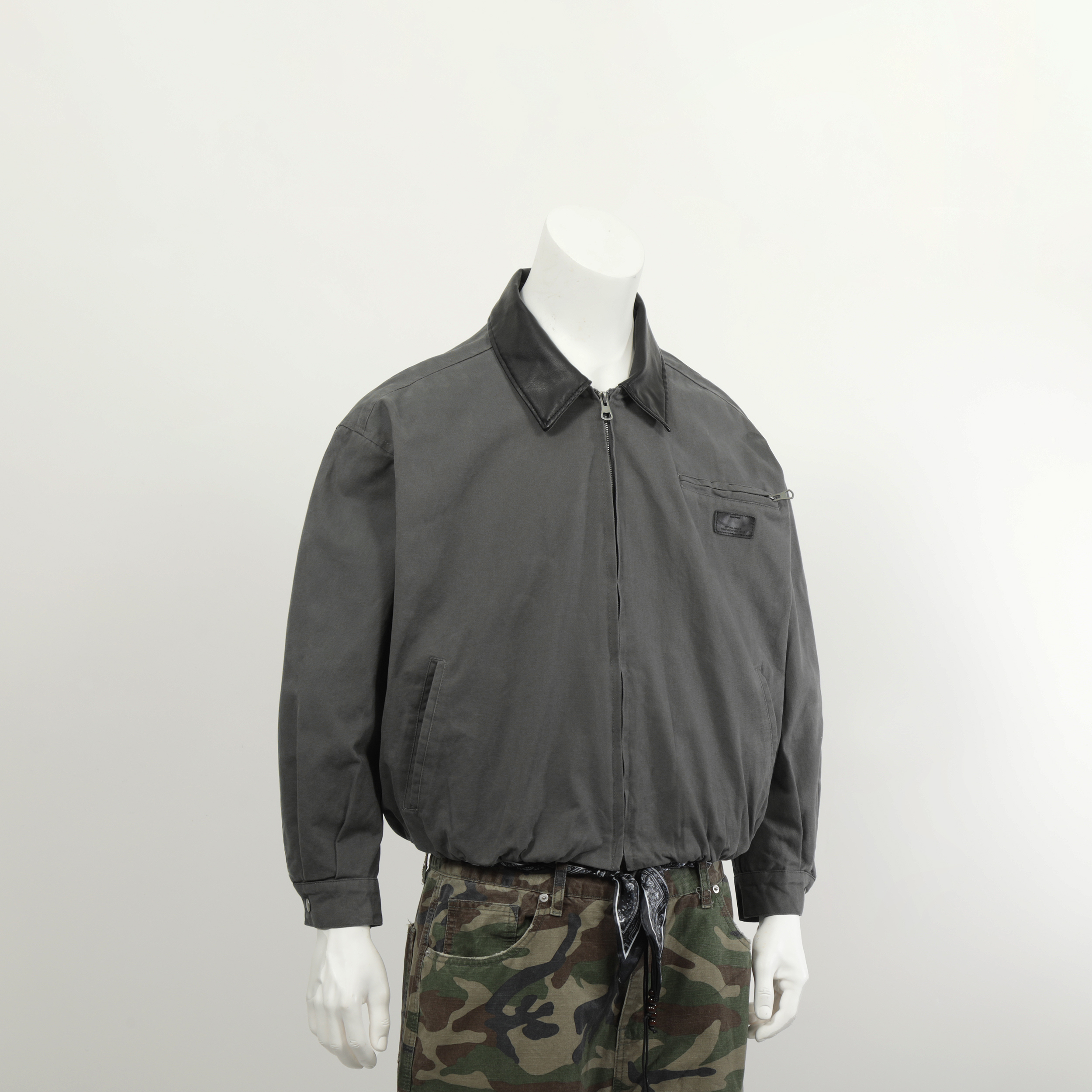 WENG黑色皮革翻领美式复古短宽底特律工装夹克外套男款巴恩风上衣