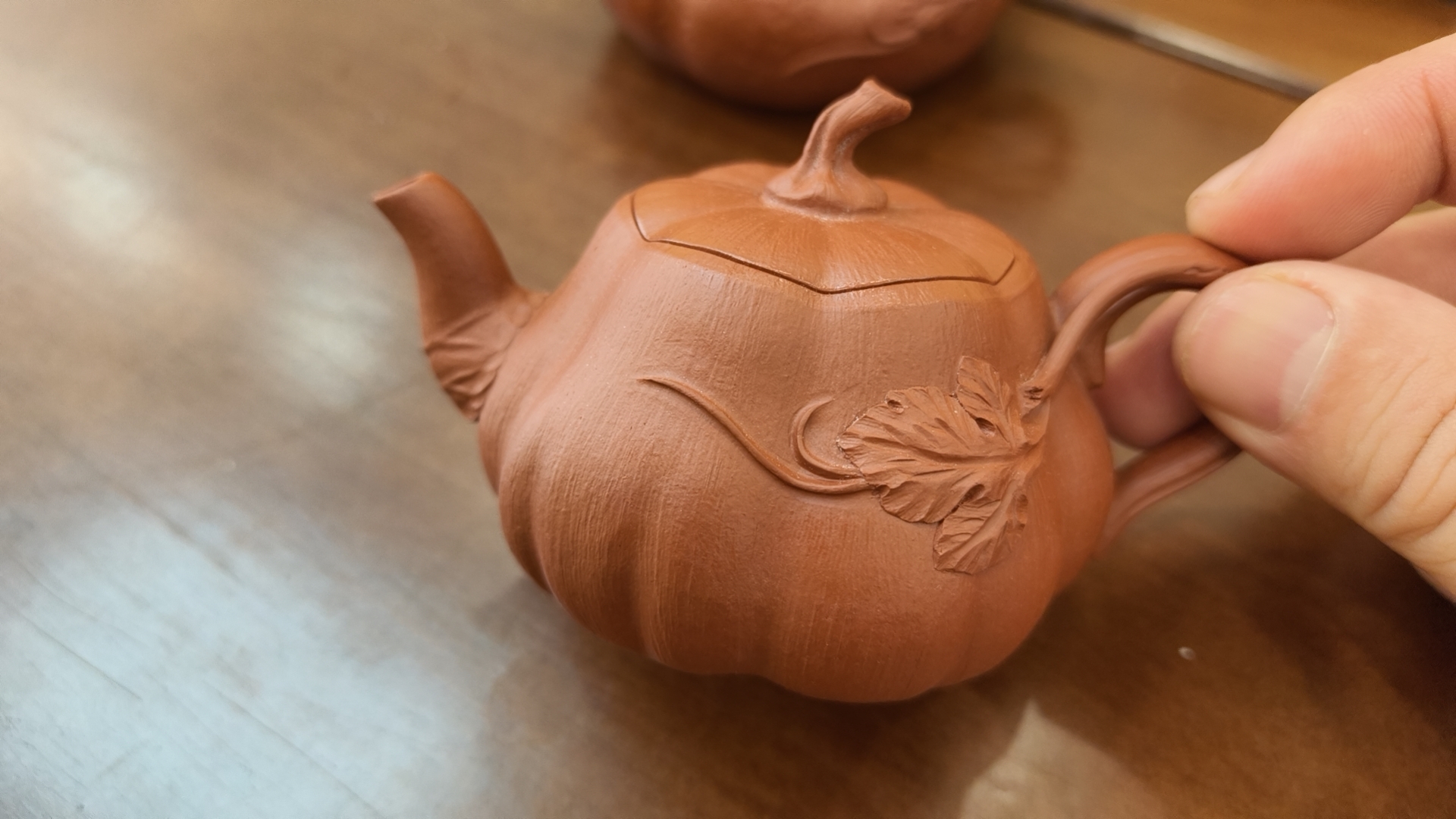 筋纹南瓜朱泥紫砂壶130cc