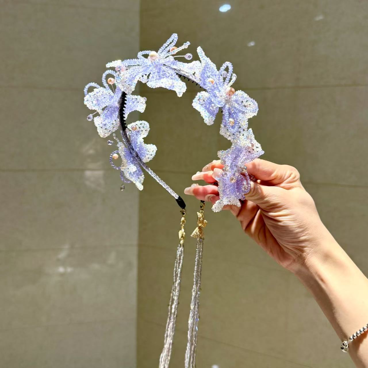 【莫奈海之星】紫鸢尾系列高定流苏发箍设计高奢气质款