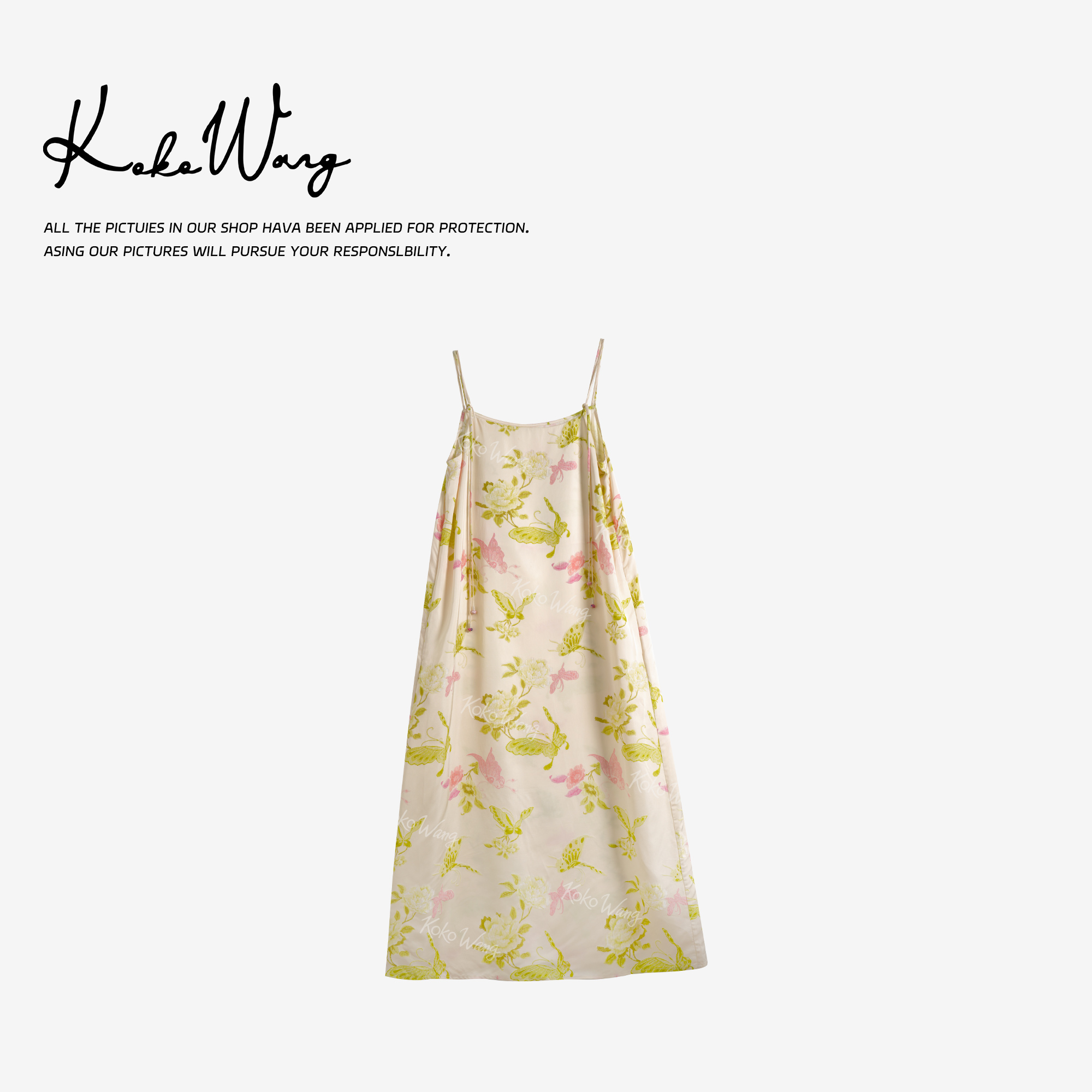KOKO WANG夏季轻奢人丝提花冰感无袖吊带连衣裙502445F19Q41