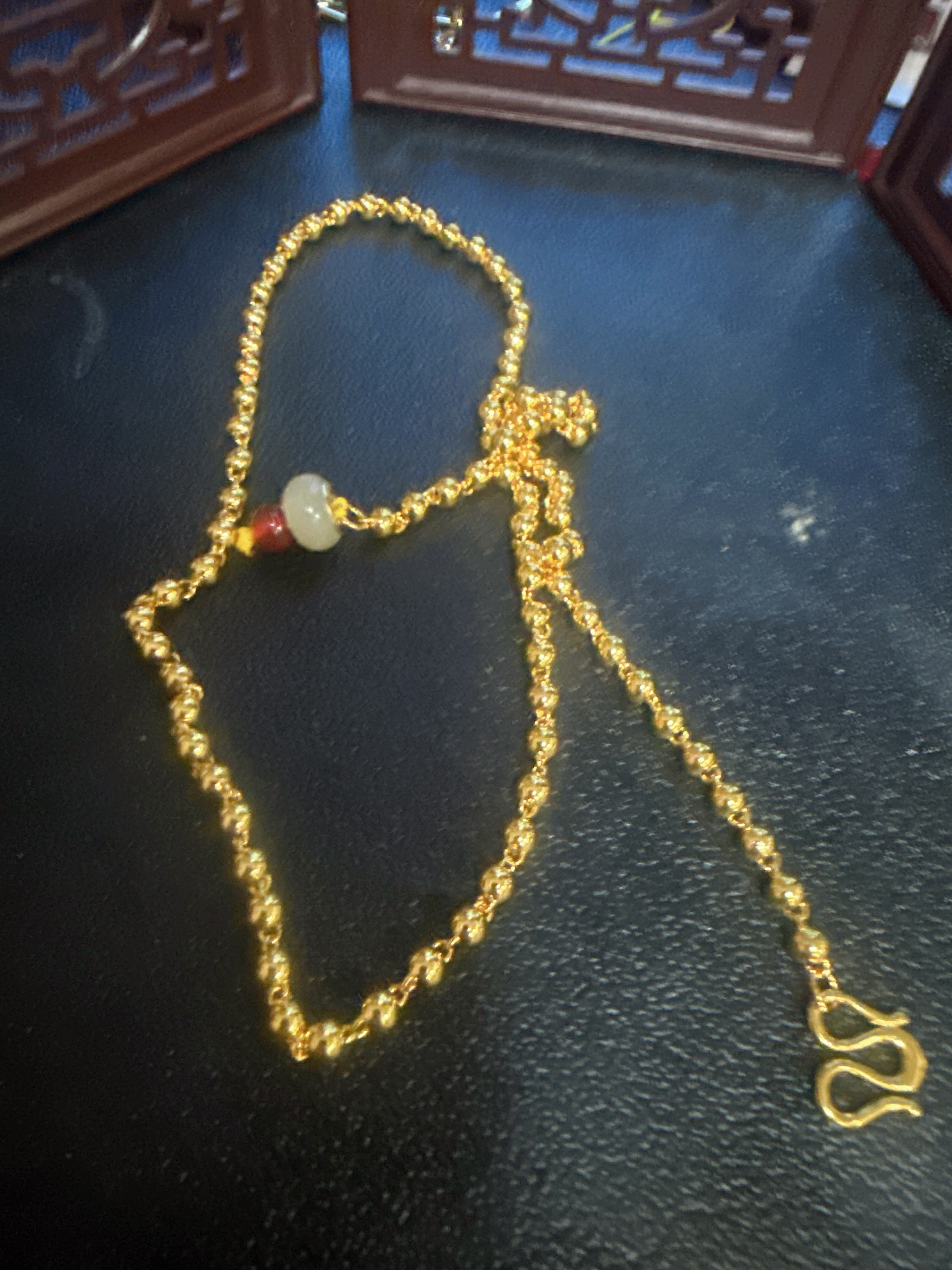 足金999镶嵌和田玉 DIY精工光珠项链