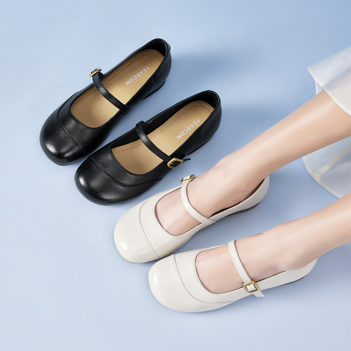 【牛皮大码女鞋35-42码】意尔康25春季浅口低跟软底舒适大号女单鞋