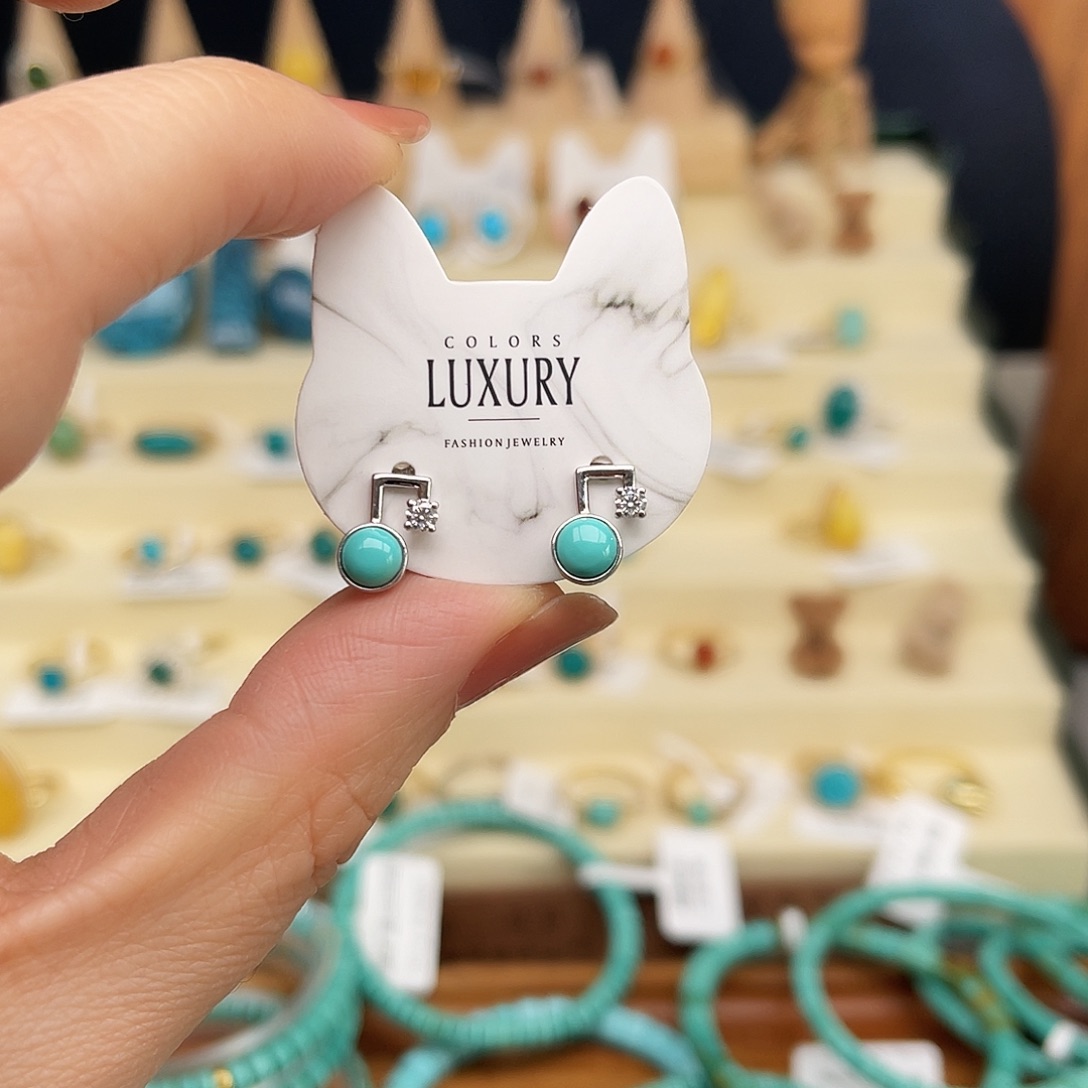 绿松石耳饰银S925镶嵌