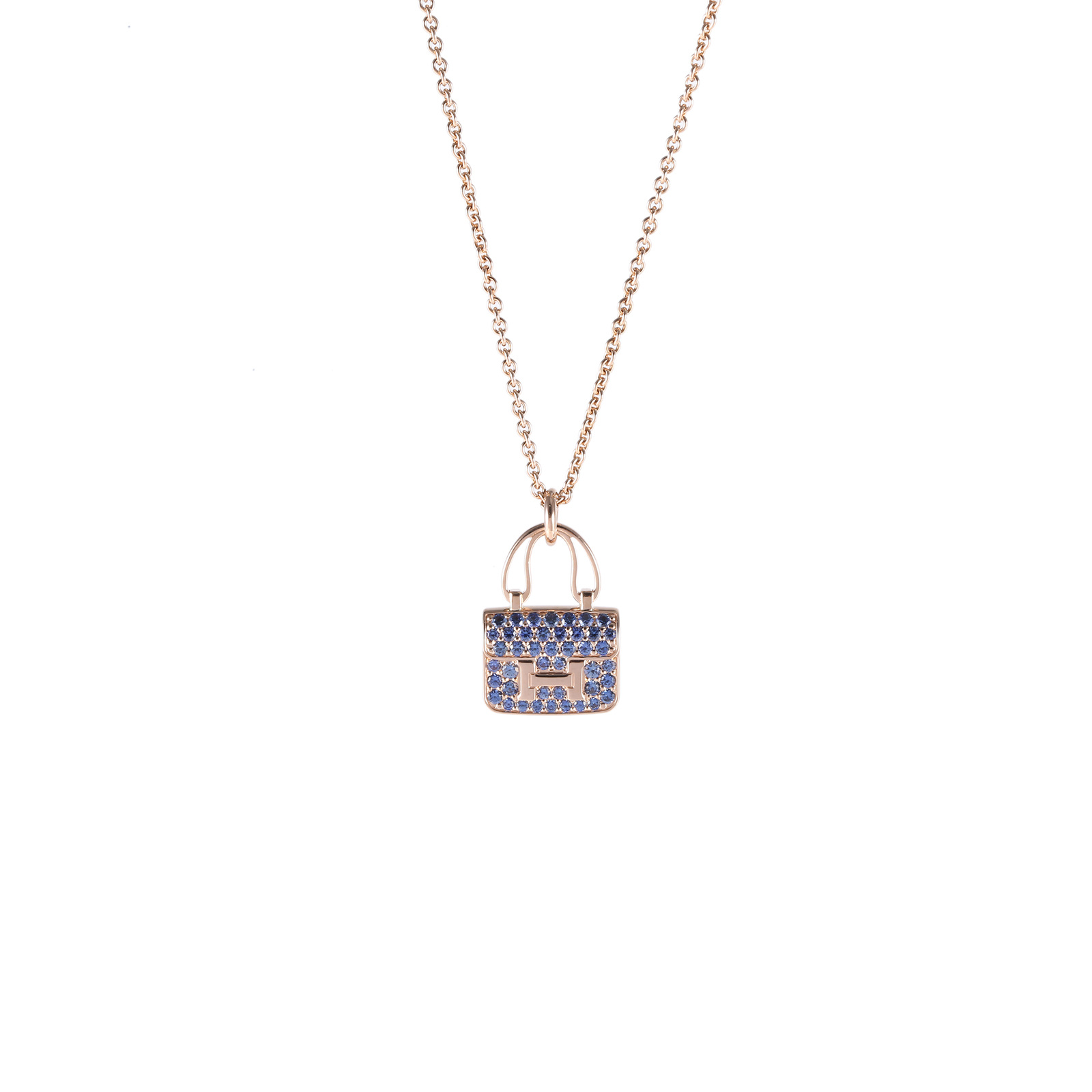 99新 Hermes/爱马仕 【小花念念】康康 项链 满钻 新扣 蓝钻 18K