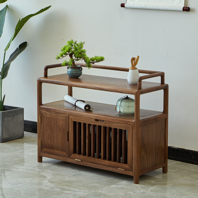 北美黑胡桃木边柜储物柜茶桌边柜侧柜新中式茶边柜禅意茶柜收纳柜